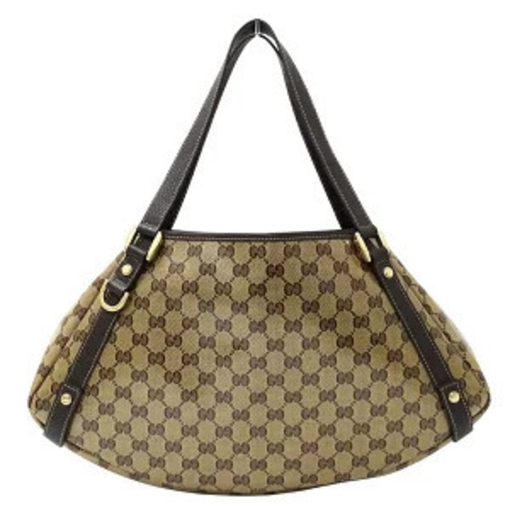 Gucci Crystal Canvas Brown GG Tote Bag Shoulder Beige Abbey